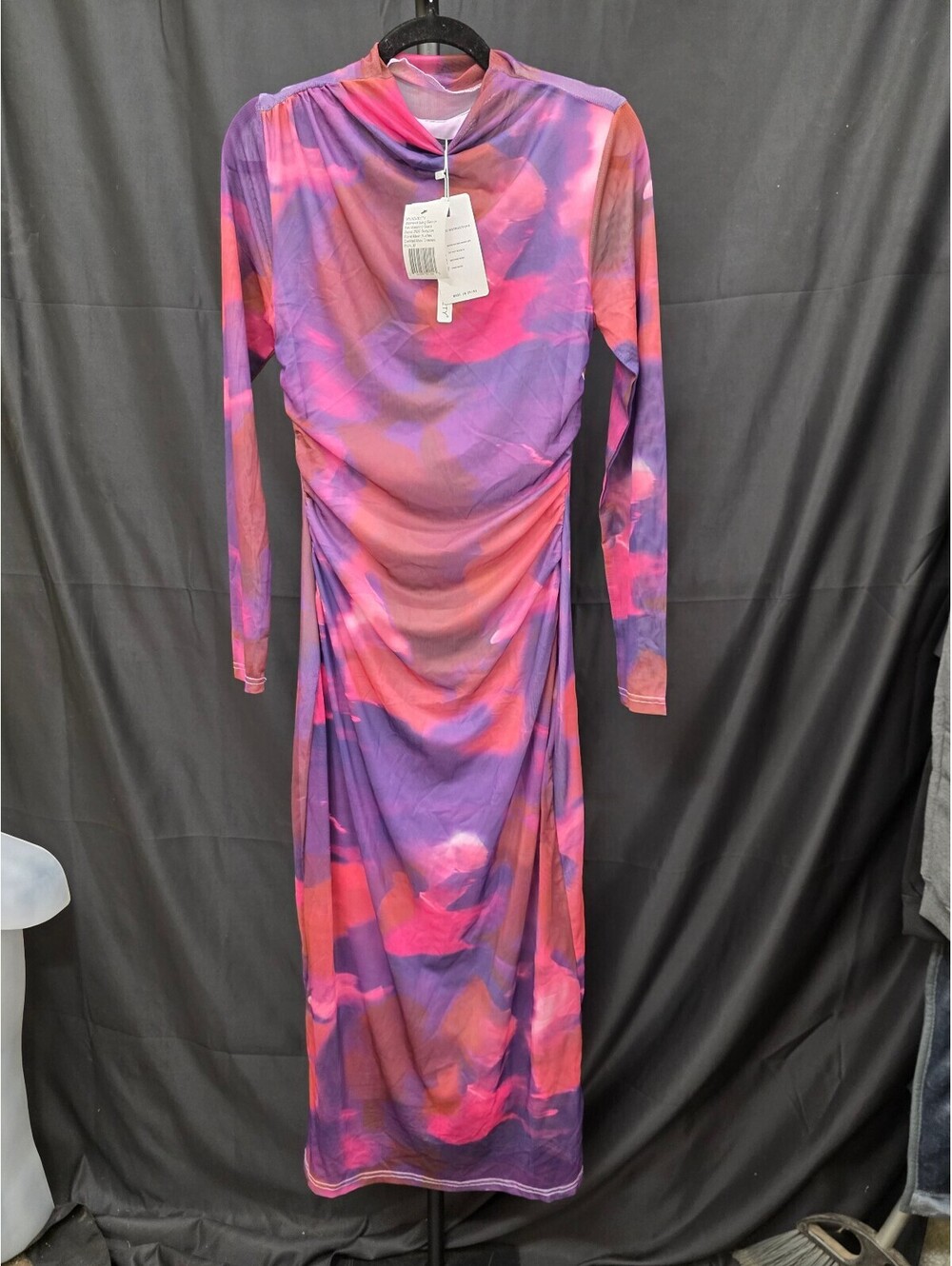MEROKEETY Women’s Long Sleeve Mesh Ruched Bodycon Maxi Dress Plum M